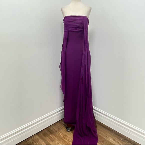 Marchesa Notte Silk Evening Gown, Purple, 6 - Picture 3 of 15